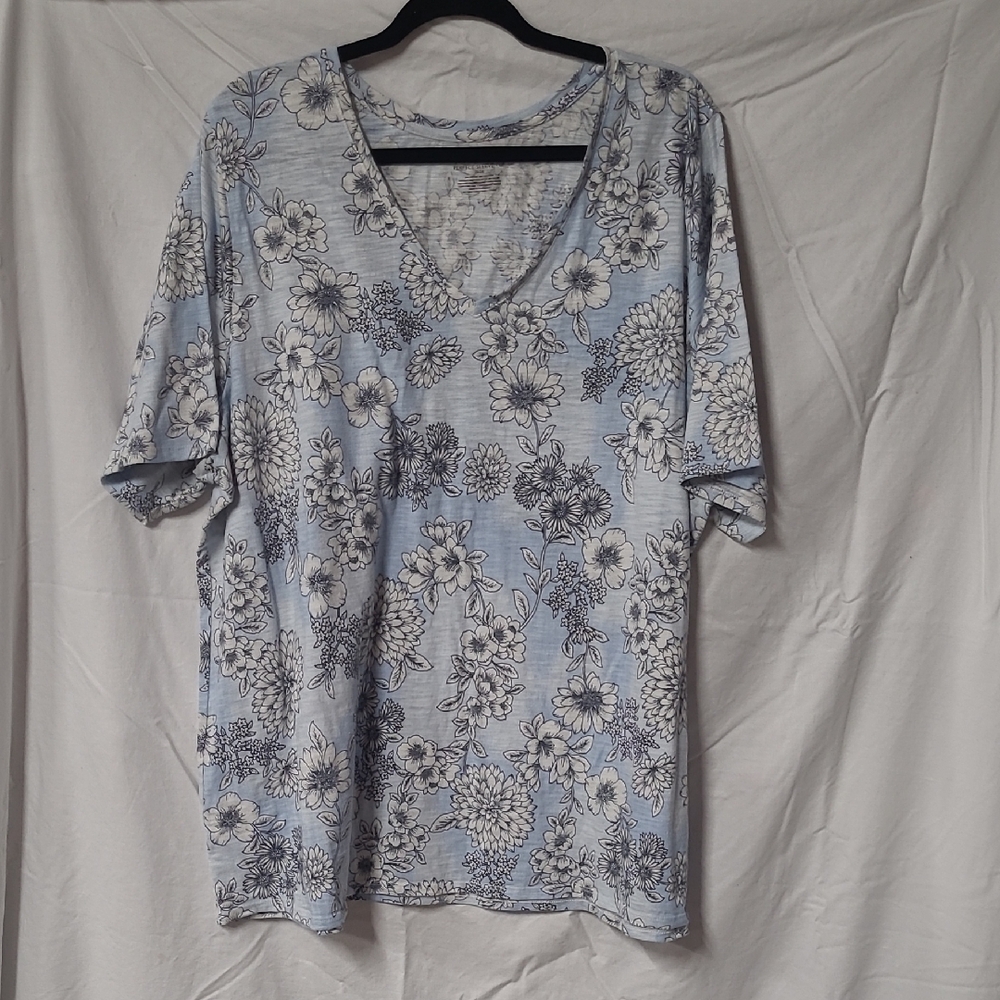 Lane Bryant Floral V-Neck Top - Light Blue